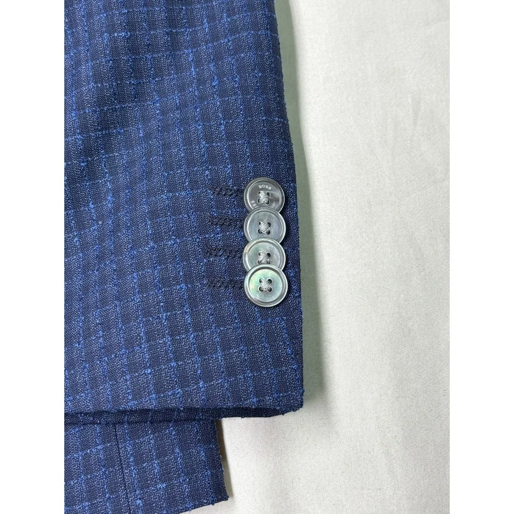 Hugo Boss Blue Checkered Virgin Wool Blazer Sport Coat Mens 40R Lanificio Tesse